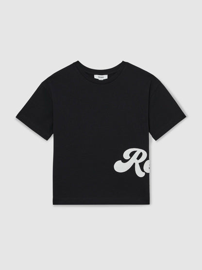 Reiss Offer - 9-12 yrs Cotton Script-Logo Oversized T-Shirt in Navy