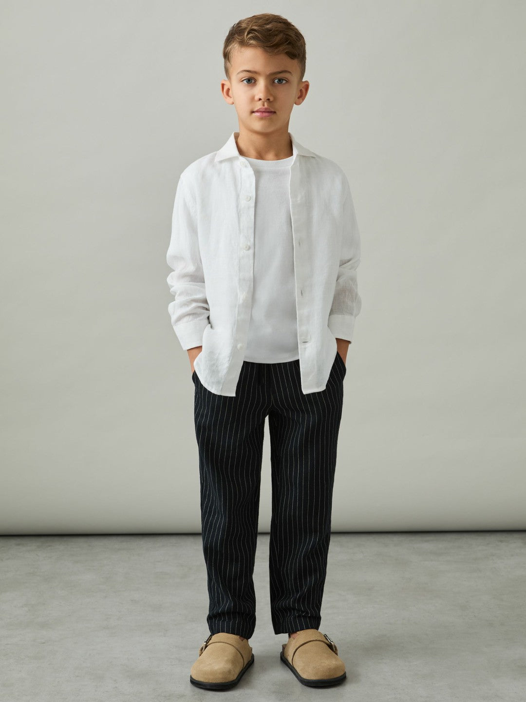 Reiss Sale - Linen-Blend Drawstring Trousers in Navy Stripe