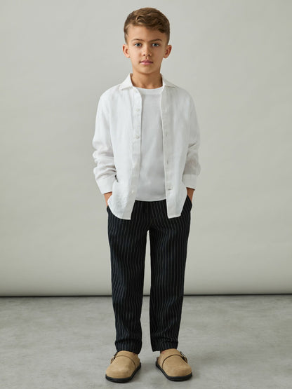 Reiss Sale - Linen-Blend Drawstring Trousers in Navy Stripe