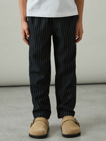 Reiss Sale - Linen-Blend Drawstring Trousers in Navy Stripe