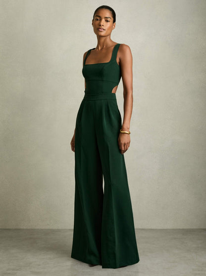 Reiss Value - Wide-Leg Cut-Out Jumpsuit in Green