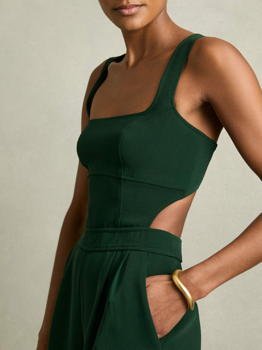 Reiss Value - Wide-Leg Cut-Out Jumpsuit in Green