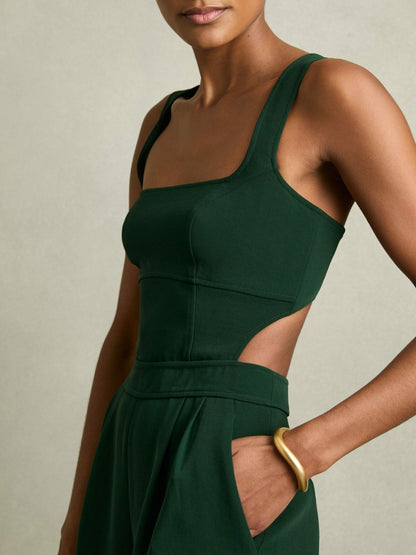 Reiss Value - Wide-Leg Cut-Out Jumpsuit in Green