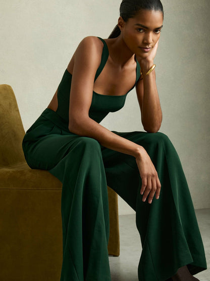 Reiss Value - Wide-Leg Cut-Out Jumpsuit in Green