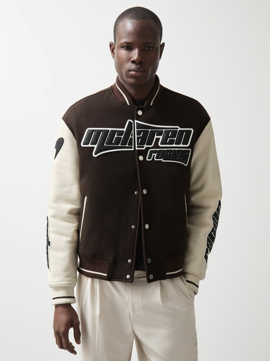 Reiss Savings - McLaren F1 Team Bomber Jacket in Brown/Ivory/White