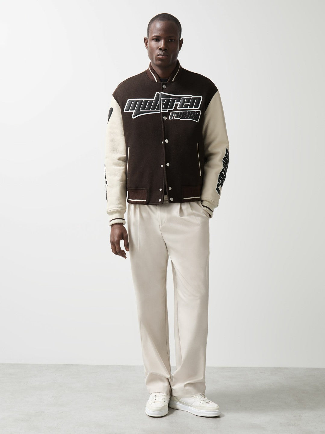 Reiss Savings - McLaren F1 Team Bomber Jacket in Brown/Ivory/White