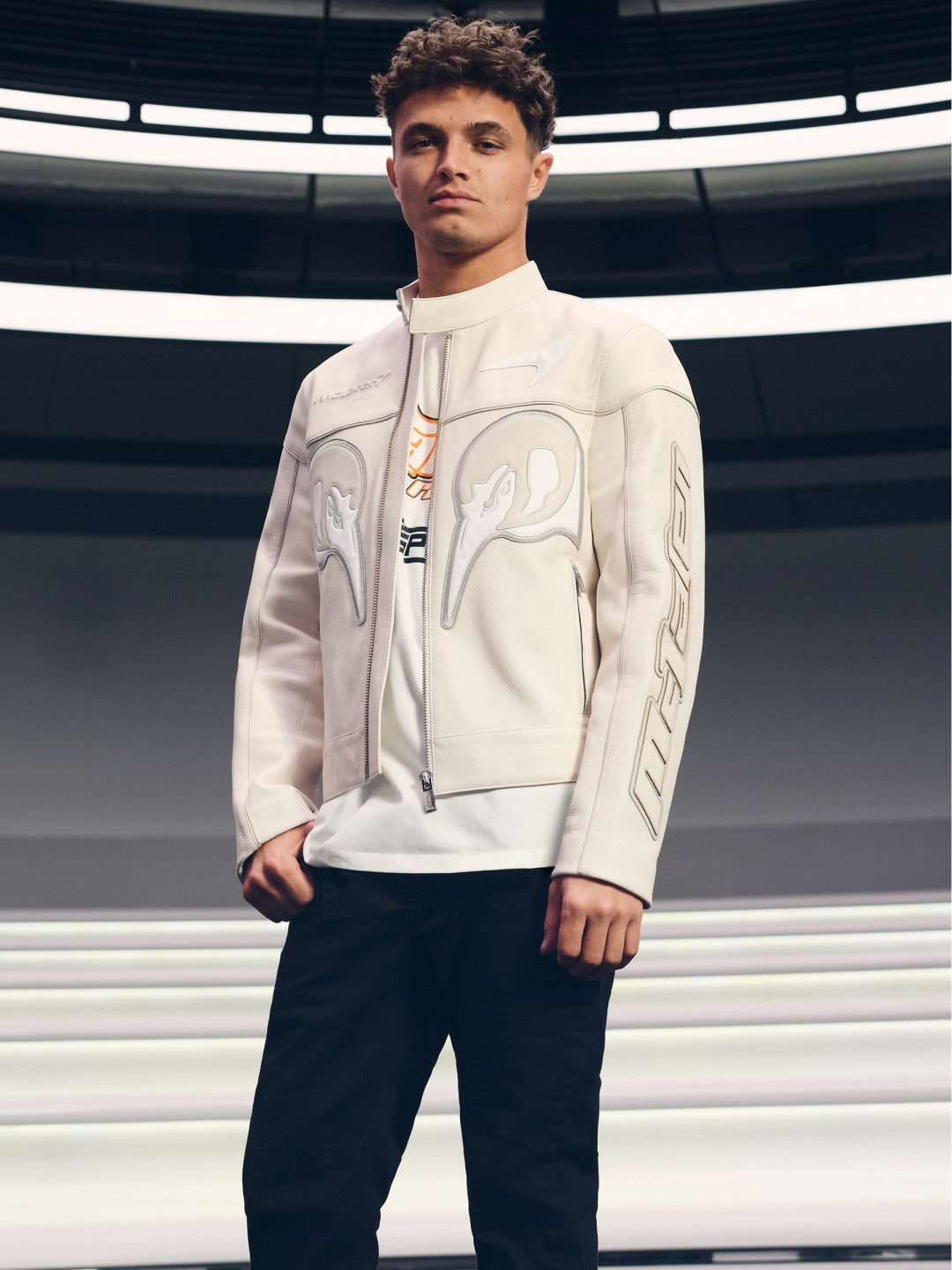Reiss Featured - McLaren F1 Team Leather Biker Jacket in Off White