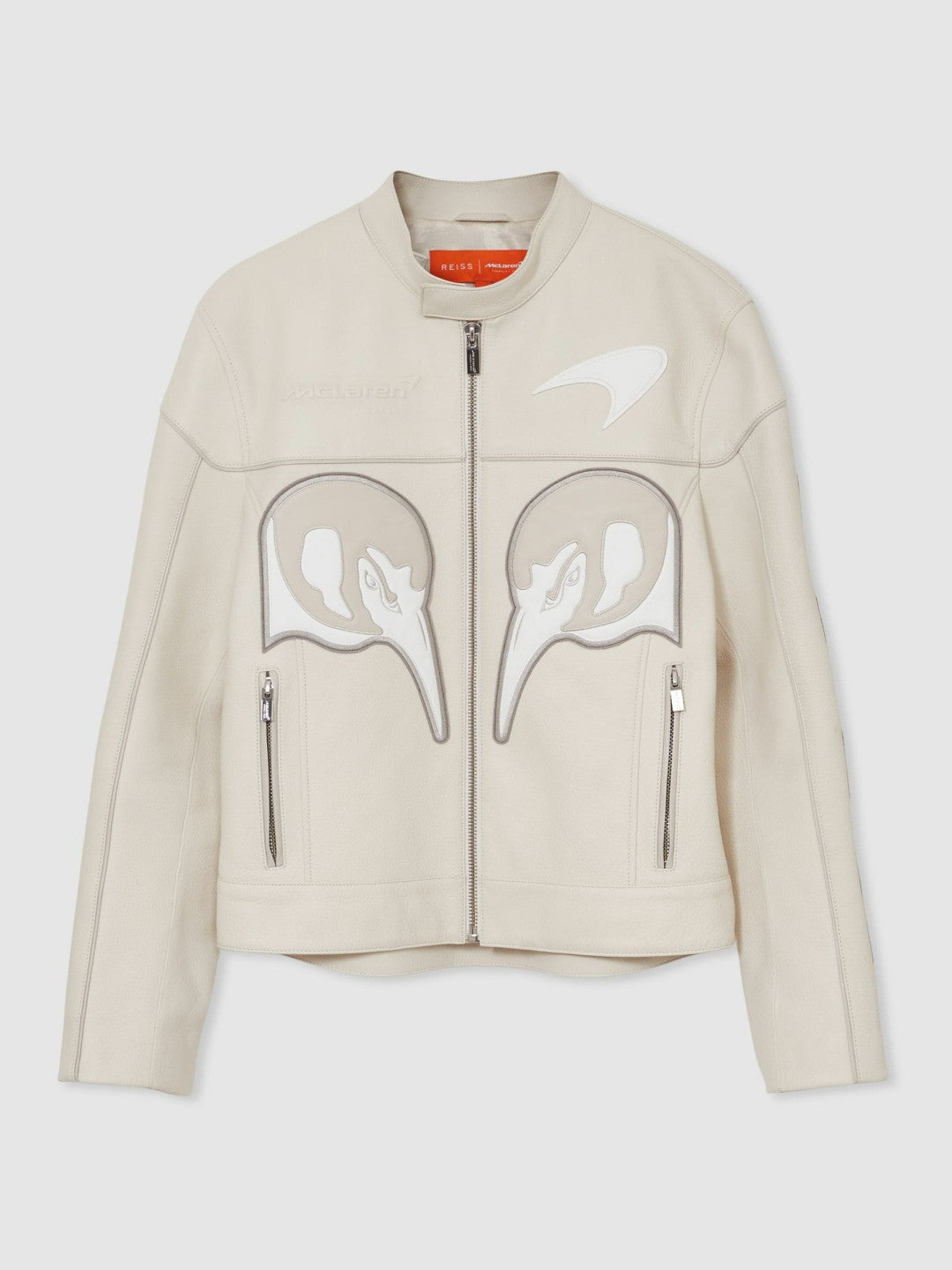 Reiss Featured - McLaren F1 Team Leather Biker Jacket in Off White