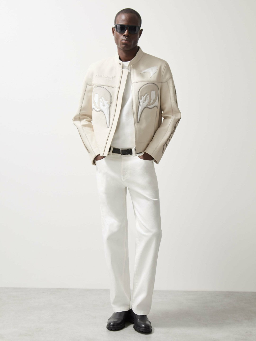 Reiss Featured - McLaren F1 Team Leather Biker Jacket in Off White