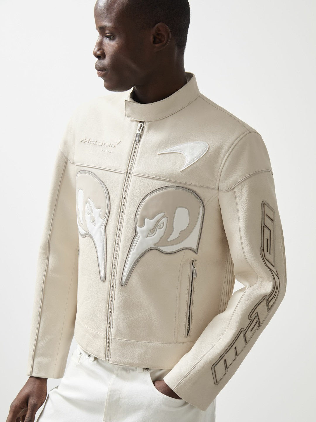 Reiss Featured - McLaren F1 Team Leather Biker Jacket in Off White
