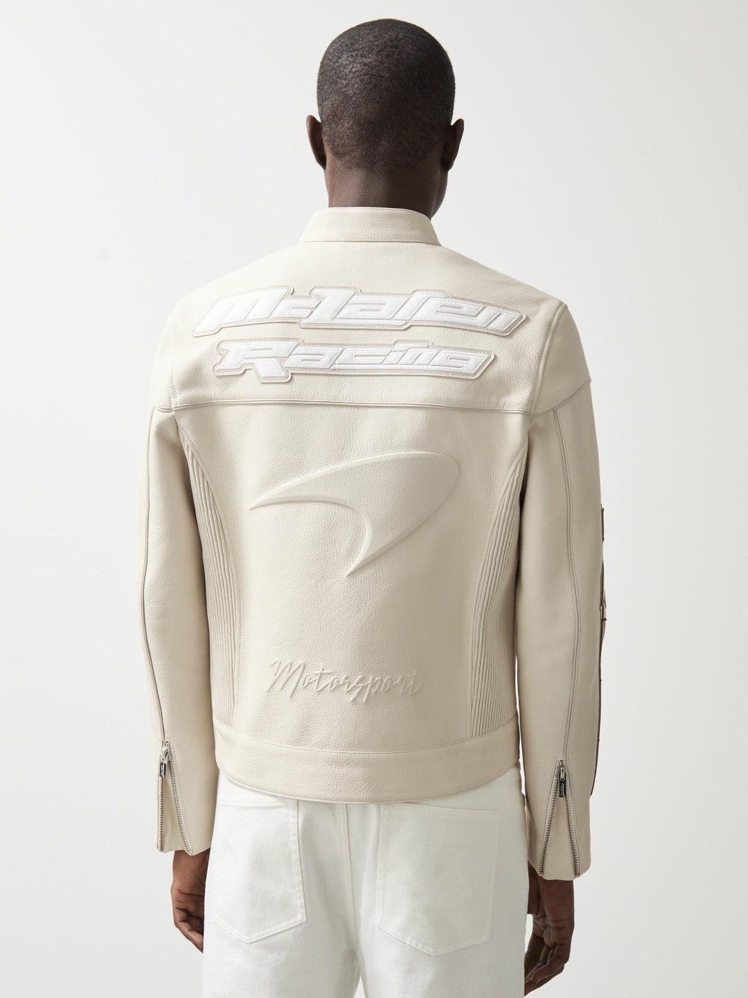 Reiss Featured - McLaren F1 Team Leather Biker Jacket in Off White