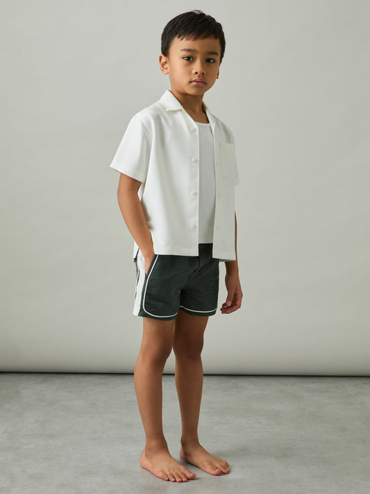 Reiss Value - 3-9 yrs Colour-Block Piped Swim Shorts in Green/White
