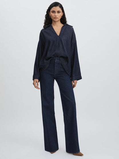 Reiss Popular Choice - Paige High Rise Wide Leg Jeans in Edinburgh Dark Blue