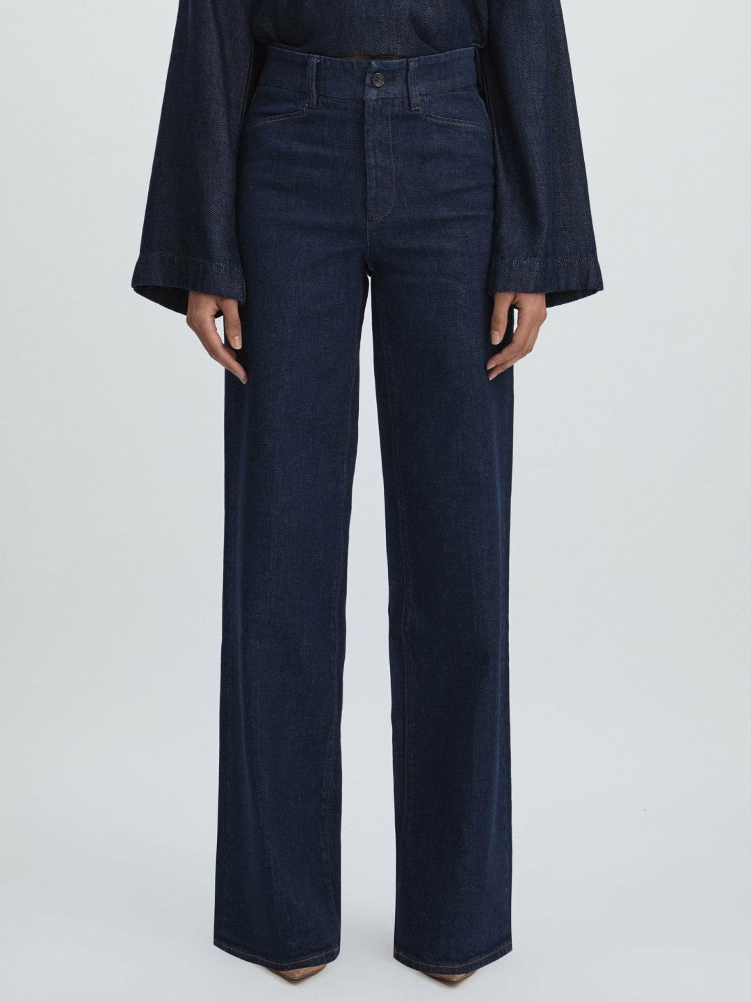 Reiss Popular Choice - Paige High Rise Wide Leg Jeans in Edinburgh Dark Blue