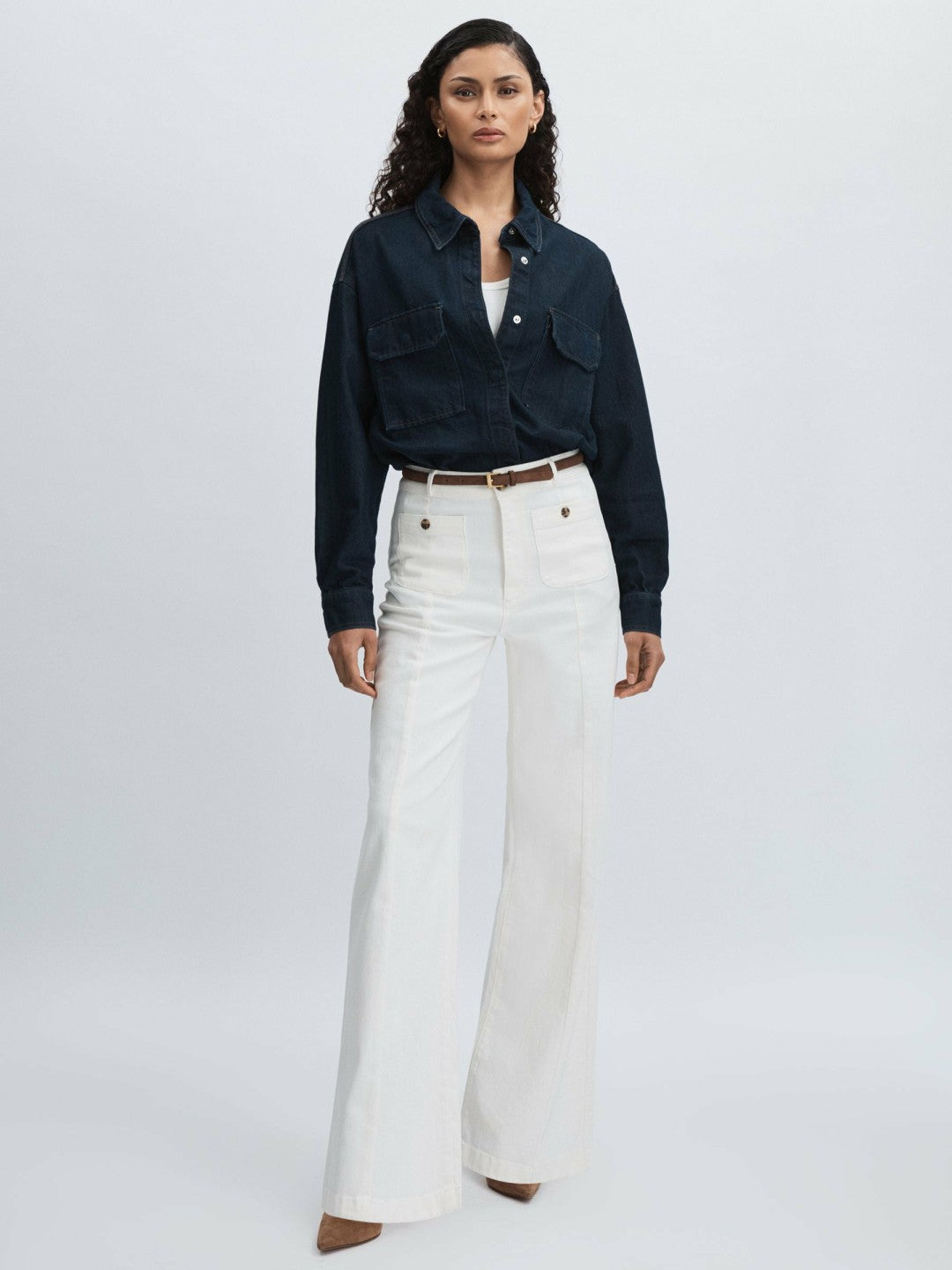 Reiss Value - Paige Wide-Leg Patch Pocket Jeans in Ecru