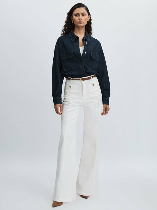 Reiss Value - Paige Wide-Leg Patch Pocket Jeans in Ecru