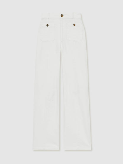 Reiss Value - Paige Wide-Leg Patch Pocket Jeans in Ecru