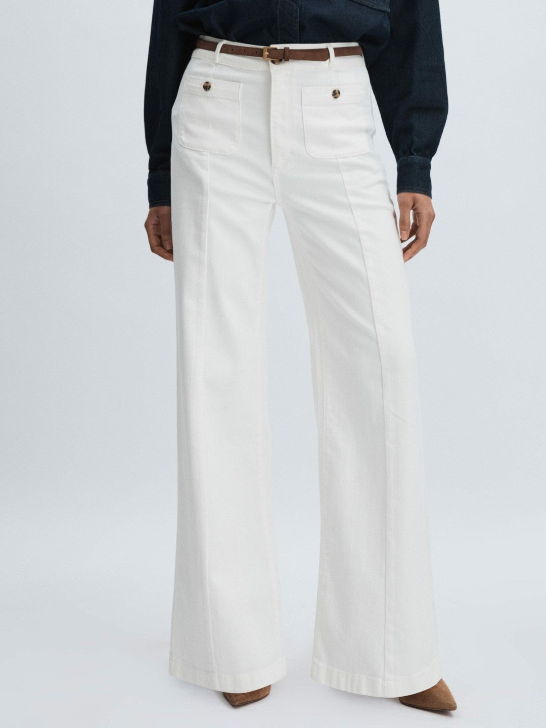 Reiss Value - Paige Wide-Leg Patch Pocket Jeans in Ecru