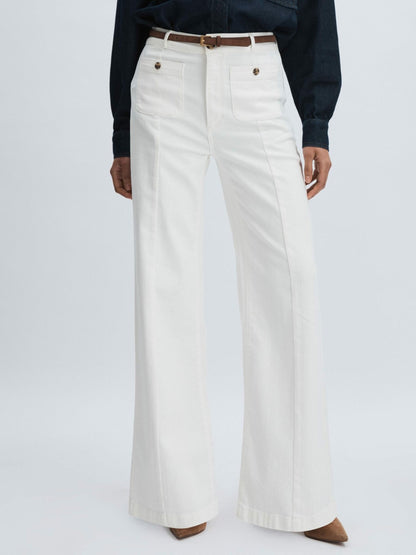 Reiss Value - Paige Wide-Leg Patch Pocket Jeans in Ecru