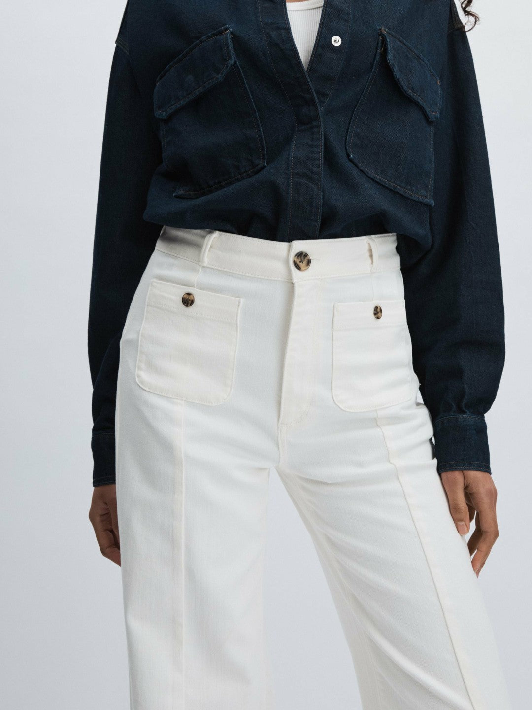 Reiss Value - Paige Wide-Leg Patch Pocket Jeans in Ecru
