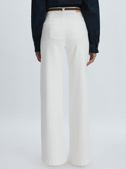 Reiss Value - Paige Wide-Leg Patch Pocket Jeans in Ecru