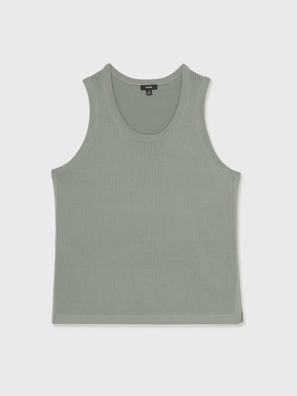 Reiss Featured - Textured Crew Neck Ribbed Vest in Sage Green