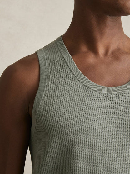 Reiss Featured - Textured Crew Neck Ribbed Vest in Sage Green