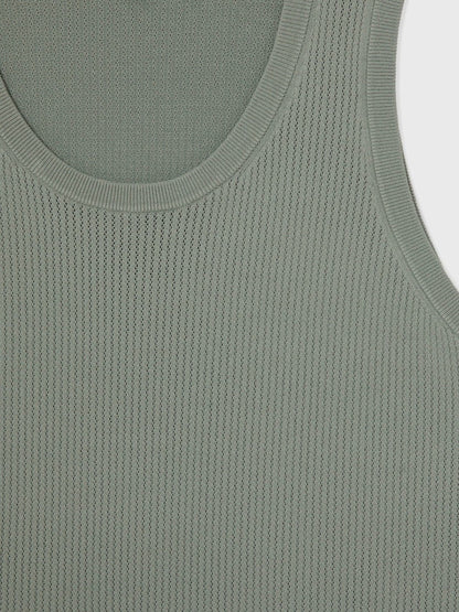 Reiss Featured - Textured Crew Neck Ribbed Vest in Sage Green
