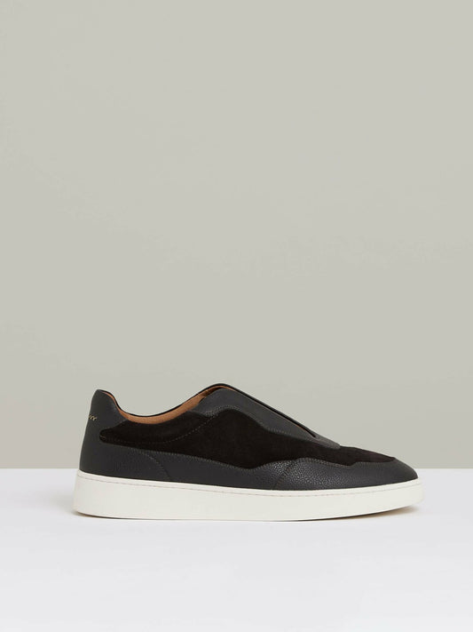 Reiss Value - Leather Elasticated-Lace Trainers in Espresso Brown