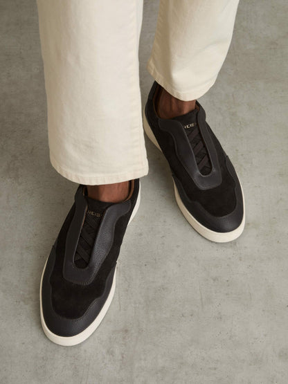Reiss Value - Leather Elasticated-Lace Trainers in Espresso Brown