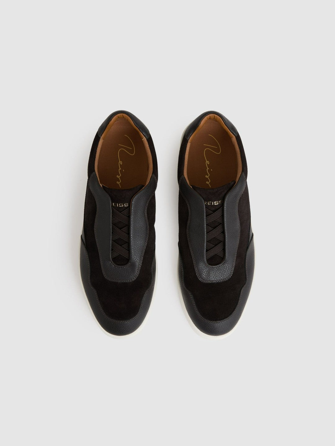 Reiss Value - Leather Elasticated-Lace Trainers in Espresso Brown