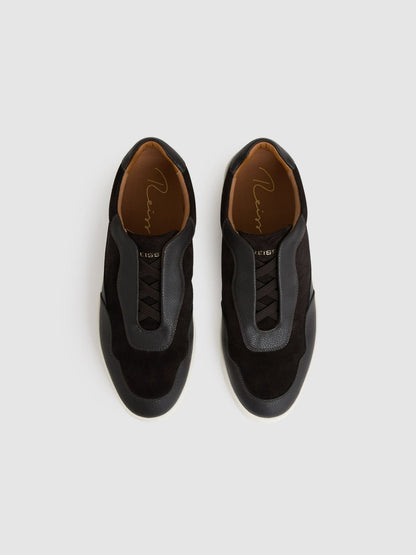 Reiss Value - Leather Elasticated-Lace Trainers in Espresso Brown