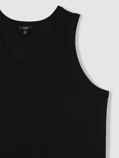 Reiss Savings - Textured Crew Neck Ribbed Vest in Black