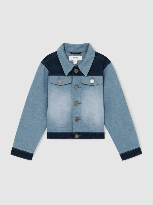 Reiss Savings - 13-14 yrs Patchwork Two-Tone Denim Jacket in Blue