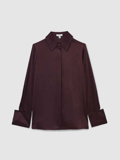 Reiss Deal - Silk Double-Cuff Button-Through Shirt in Red