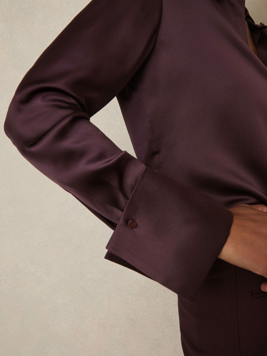 Reiss Deal - Silk Double-Cuff Button-Through Shirt in Red