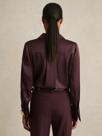Reiss Deal - Silk Double-Cuff Button-Through Shirt in Red