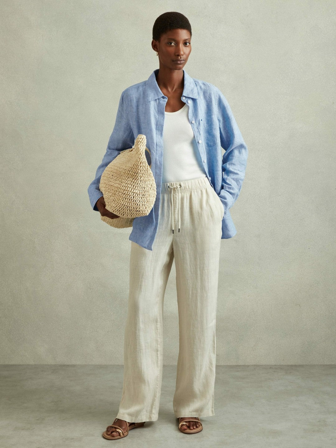 Reiss Featured - Linen Button-Through Shirt in Blue