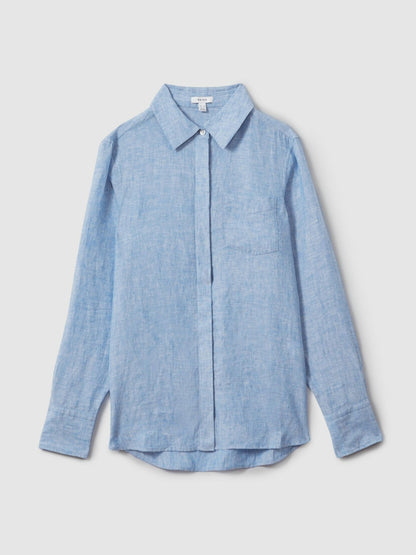 Reiss Featured - Linen Button-Through Shirt in Blue