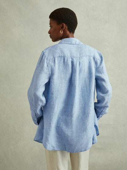 Reiss Featured - Linen Button-Through Shirt in Blue