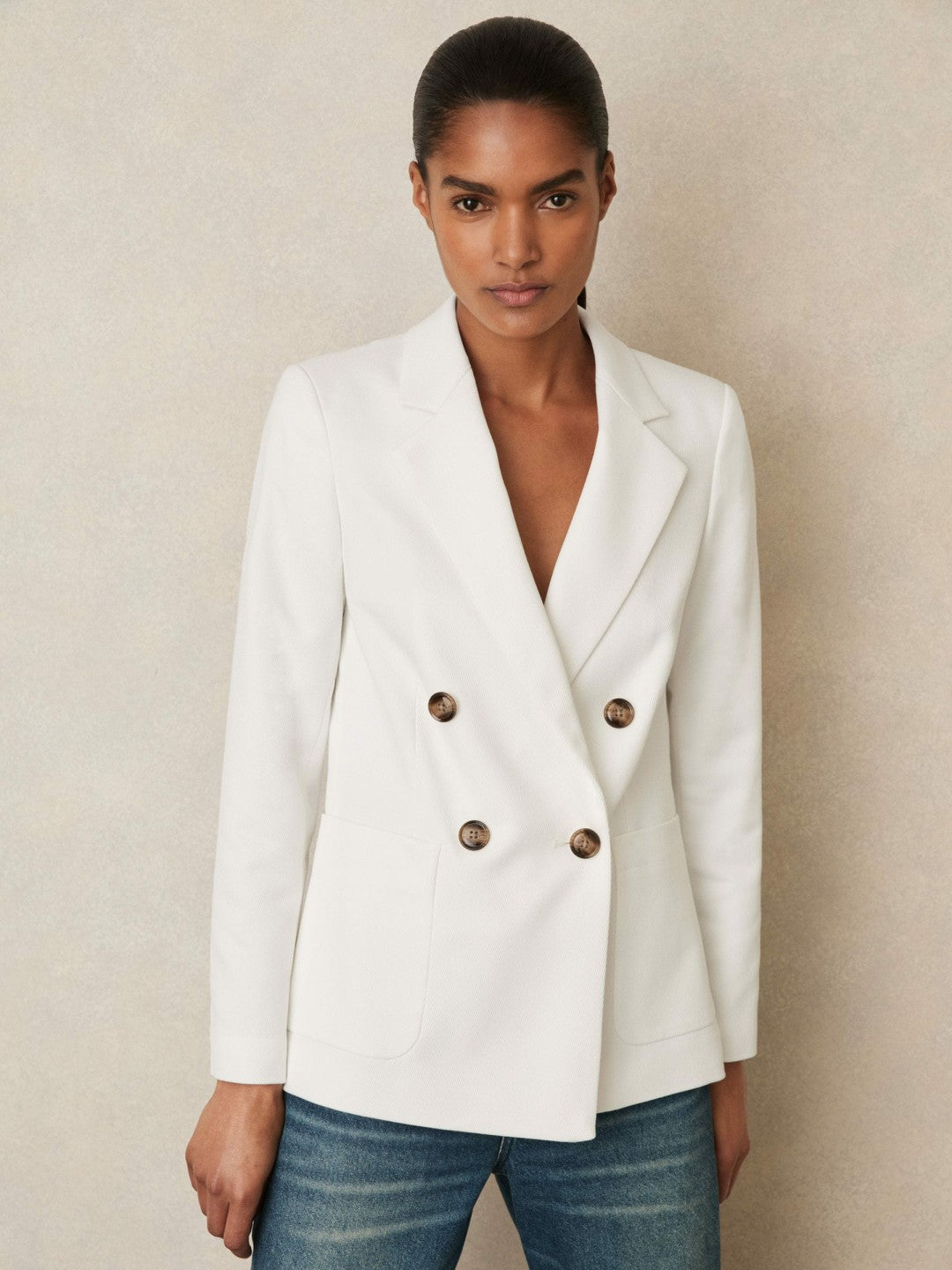 Reiss Affordable - Double-Breasted Notch-Lapel Blazer in White