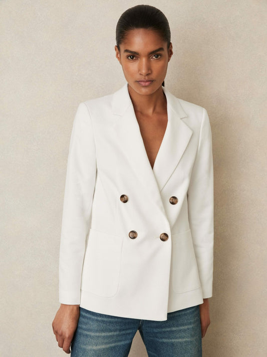Reiss Affordable - Double-Breasted Notch-Lapel Blazer in White