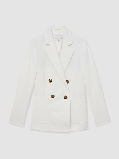 Reiss Affordable - Double-Breasted Notch-Lapel Blazer in White
