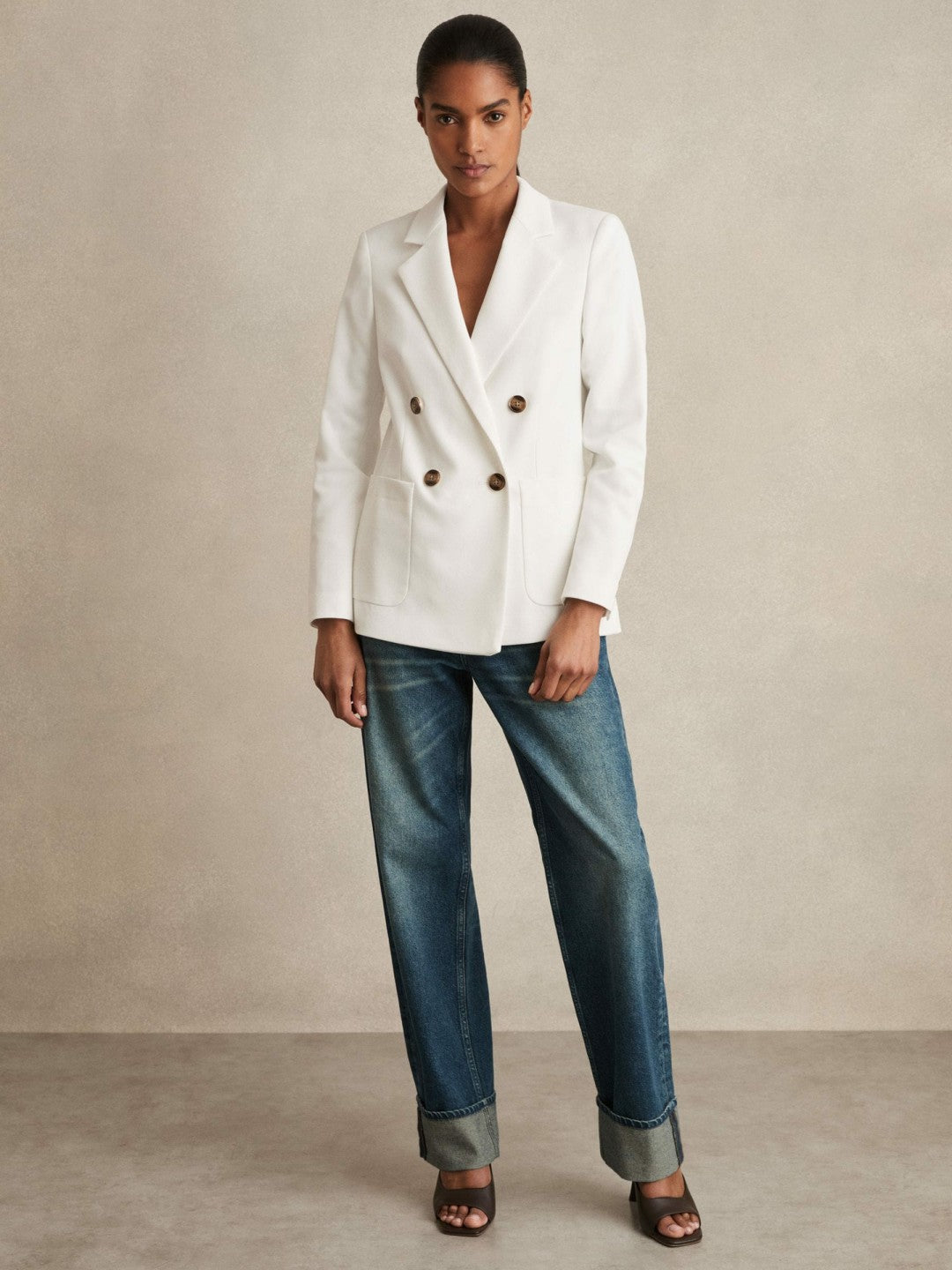 Reiss Affordable - Double-Breasted Notch-Lapel Blazer in White