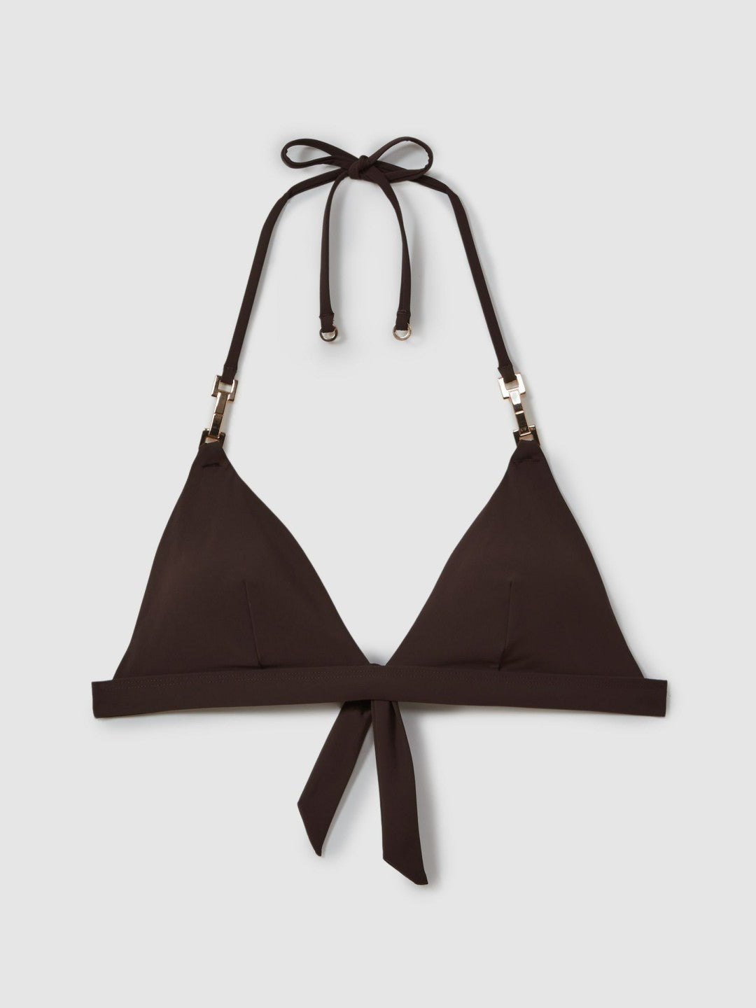Reiss Deal - Triangle Halter Neck Bikini Top in Chocolate