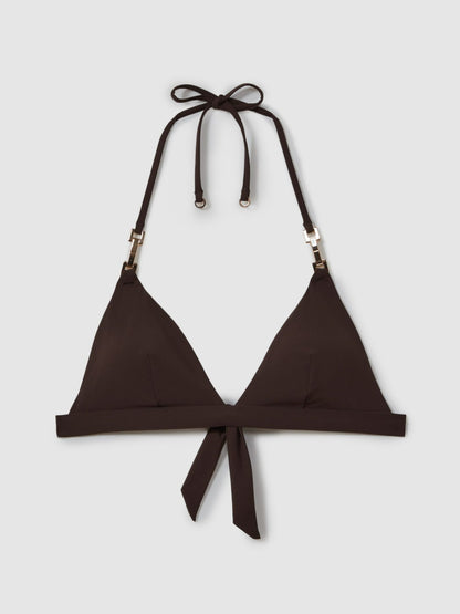 Reiss Deal - Triangle Halter Neck Bikini Top in Chocolate