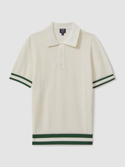 Reiss Featured - | Ché Knitted Half-Button Polo Shirt in White