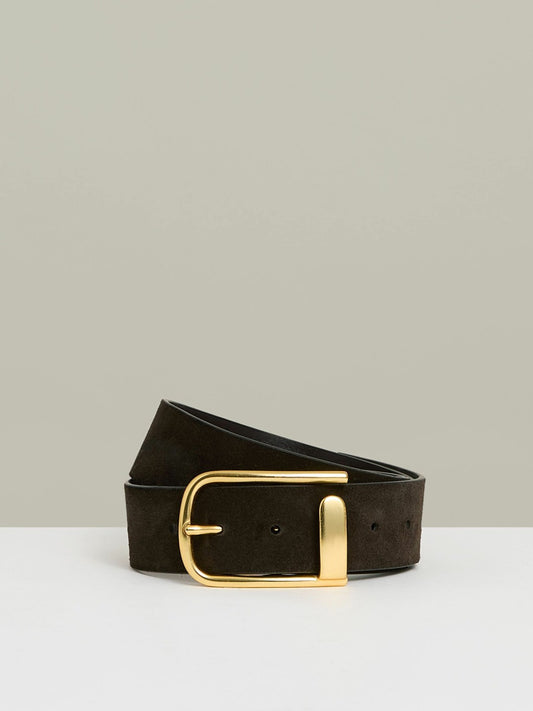 Reiss Popular Choice - Leather Half Keeper Belt in Chocolate