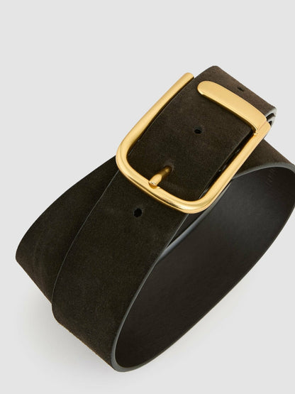 Reiss Popular Choice - Leather Half Keeper Belt in Chocolate