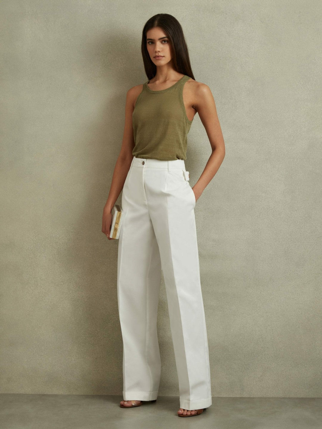 Reiss Affordable - Cotton Wide Leg Suit Trousers in White
